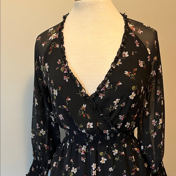 Madewell Backyard Blooms Black Floral Long Sleeve Dress XS - Picture 3 of 10